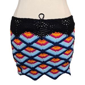 NWT SEMS EYES NEW YORK  Handmade Crochet 100% Cotton Skirt Colorful Festival